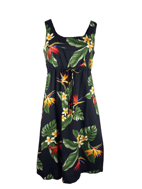Bird of Paradise Display Women's Empire Tie Front Hawaiian Dress (Generous Fit)