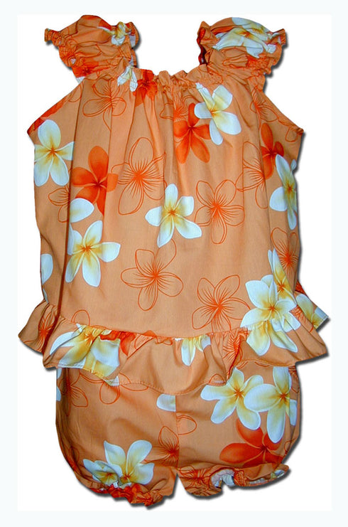 Melemele Yellow Plumeria Girl's 2pc Hawaiian Cabana Set