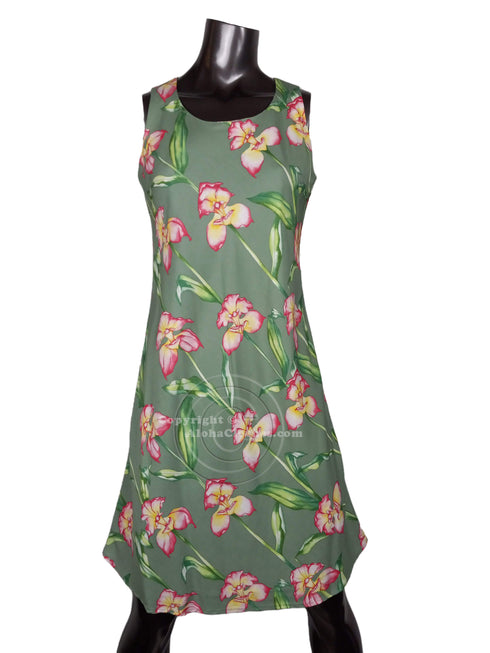 Orchid Panel Women's Short Tank Flared Hawaiian Dress