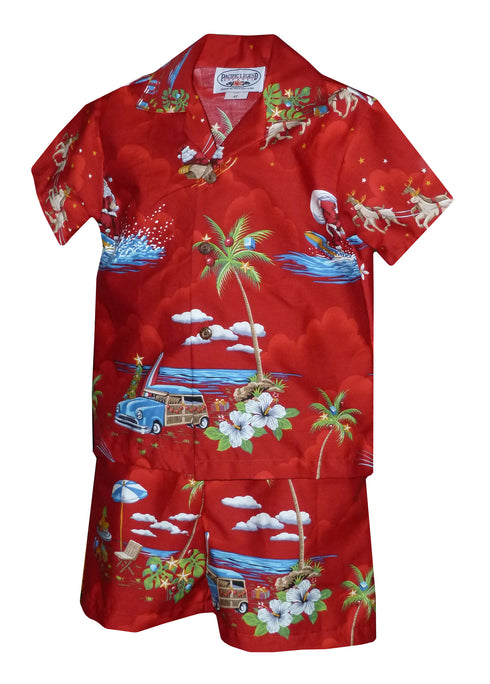 Santa's Hawaiian Christmas Vacation Boy's 2pc Hawaiian Cabana Set