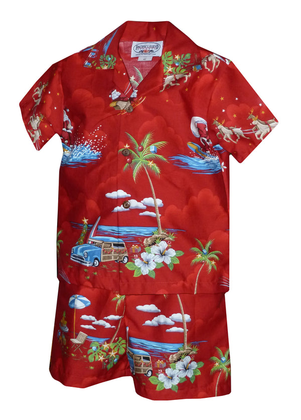 Santa's Hawaiian Christmas Vacation Boy's 2pc Hawaiian Cabana Set