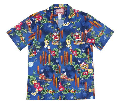 Christmas Longboard Santa Men's Hawaiian Shirt