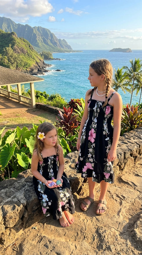 Paradise Lei Panel Girls Hawaiian Smocked Dress