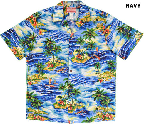 High Waves Outrigger Island Men's Hawaiian Shirt