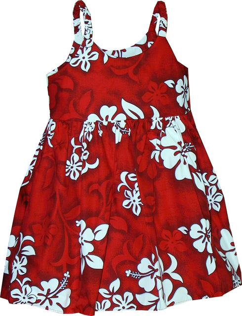 Shadow White Hibiscus Girl's Hawaiian Flared Dress