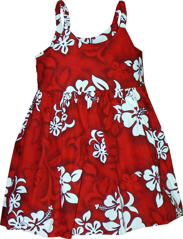 Shadow White Hibiscus Girl's Hawaiian Flared Dress