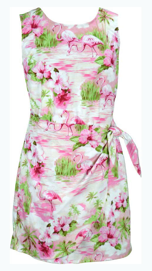 Soft Pink Flamingo Women's Mock Wrap Hawaiian Sarong Dress
