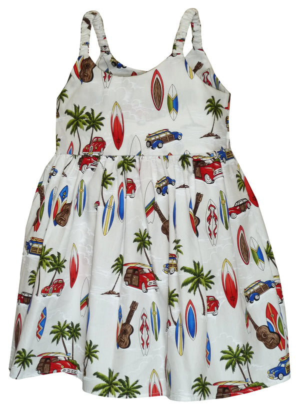 Woodie Surfboard Outing Girl's Hawaiian Flared Dress
