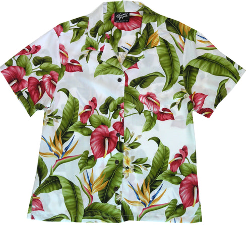Anthurium Plumeria Women's Hawaiian Camp Shirt – 100% Rayon, Made in Hawaii | RJC