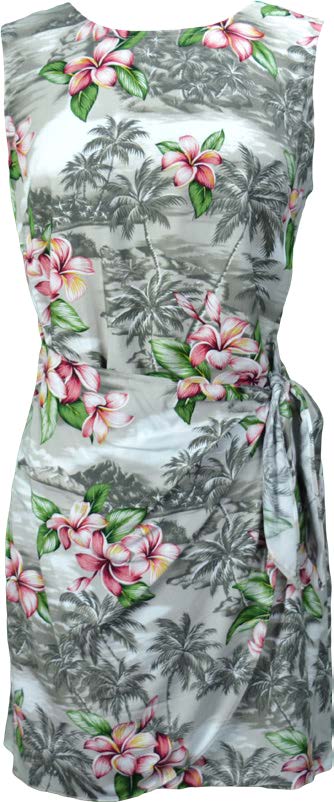 Plumeria Island Coastline Women's Mock Wrap Hawaiian Sarong Dress