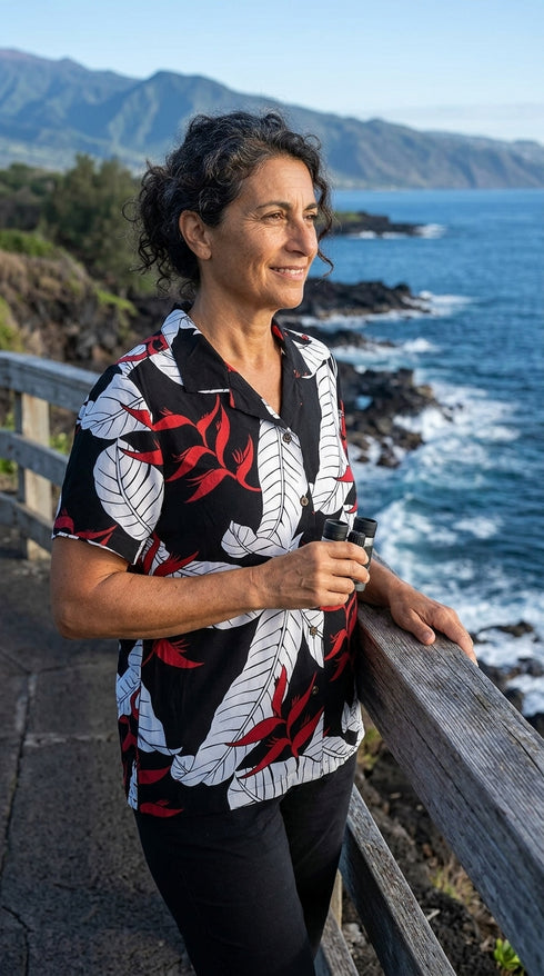 Ginger Heliconia Women's Hawaiian Camp Shirt – 100% Rayon, Made in Hawaii | RJC