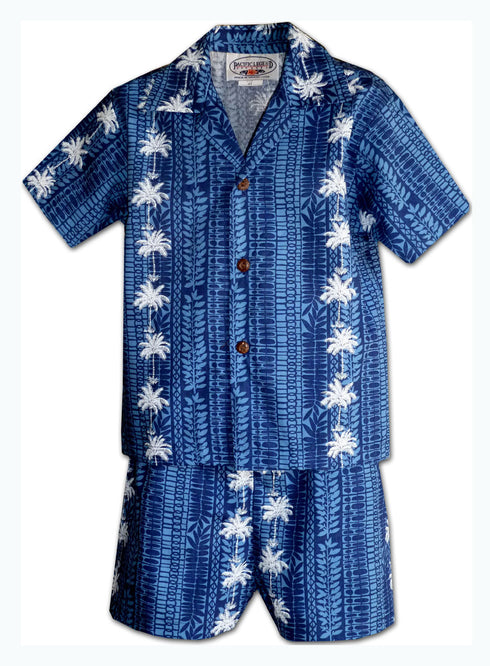 Coconut Tree Panel Boy's 2pc Hawaiian Cabana Set