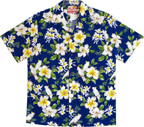 White Parrot Hibiscus Men's Hawaiian Shirt