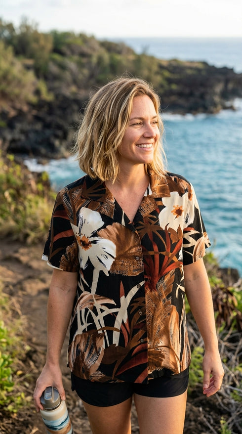 Oriental Watercolor Women's Hawaiian Camp Shirt – 100% Rayon, Made in Hawaii | RJC