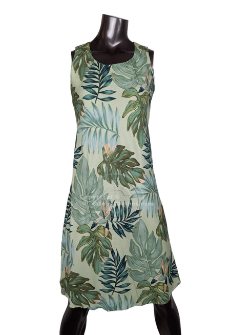 Monstera Leaves Women's Short Tank Flared Hawaiian Dress