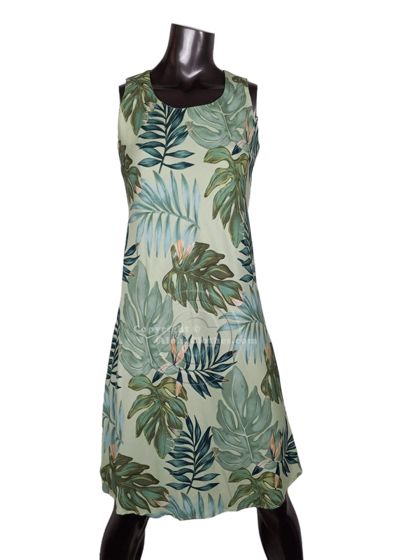 Monstera Leaves Women's Short Tank Flared Hawaiian Dress