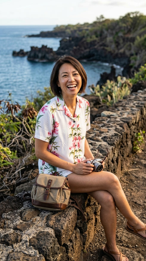 Plumeria Bamboo Panel Women's Hawaiian Camp Shirt – 100% Rayon, Made in Hawaii | RJC