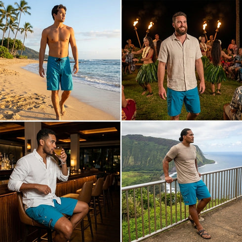 HIC Hawaiian Island Creations Men's Generals 8-Way Stretch Boardshorts – Quick Dry, SPF 50, Surf Board Shorts