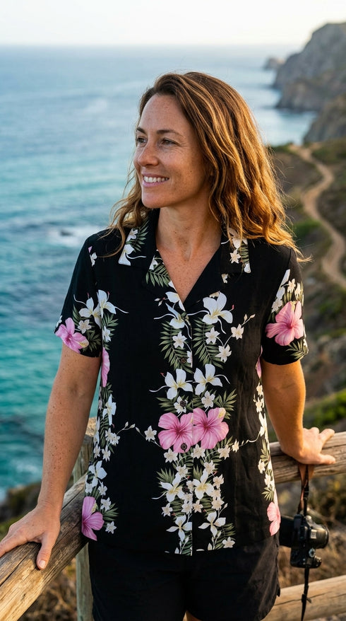 Paradise Lei Panel Women's Hawaiian Camp Shirt – 100% Rayon, Made in Hawaii | RJC