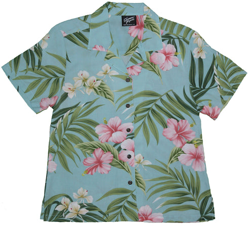 Pale Hibiscus Orchid Women's Hawaiian Camp Shirt – 100% Rayon, Made in Hawaii | RJC