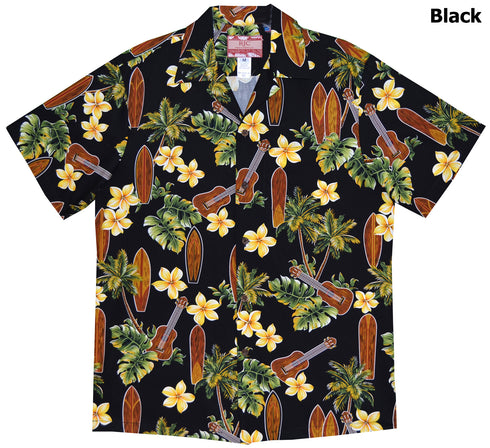 Plumeria Ukulele Surfboard Men's Hawaiian Shirt