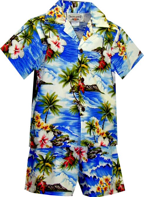 Diamond Head Ocean Wave Boy's 2pc Hawaiian Cabana Set