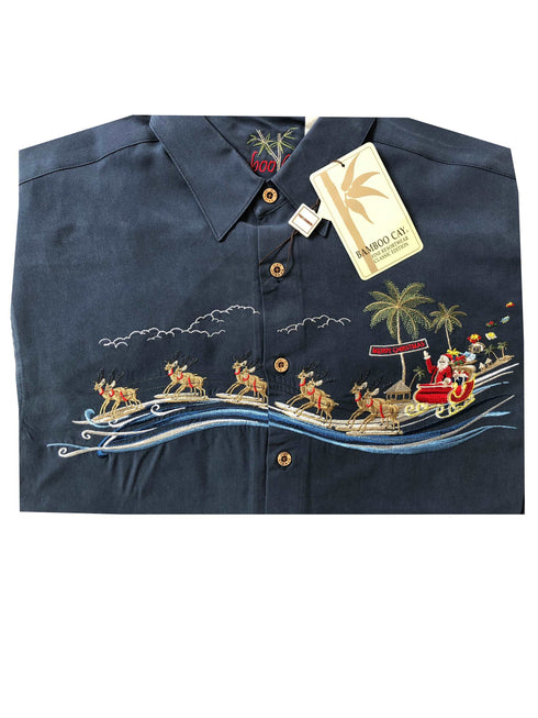 Bamboo Cay Santa's Landing at the Beach Embroidered Christmas Shirt