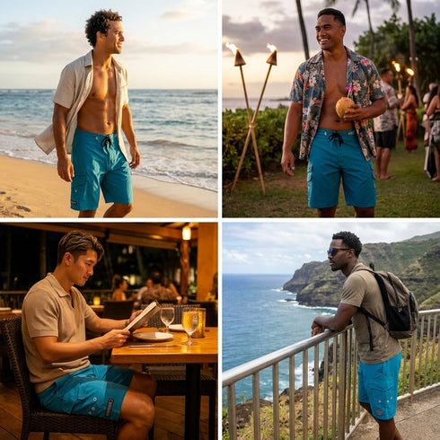 HIC Hawaiian Island Creations Men's Generals 8-Way Stretch Boardshorts – Quick Dry, SPF 50, Surf Board Shorts