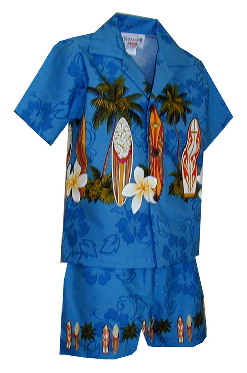 Plumeria Surfboard Palm Boy's 2pc Hawaiian Cabana Set