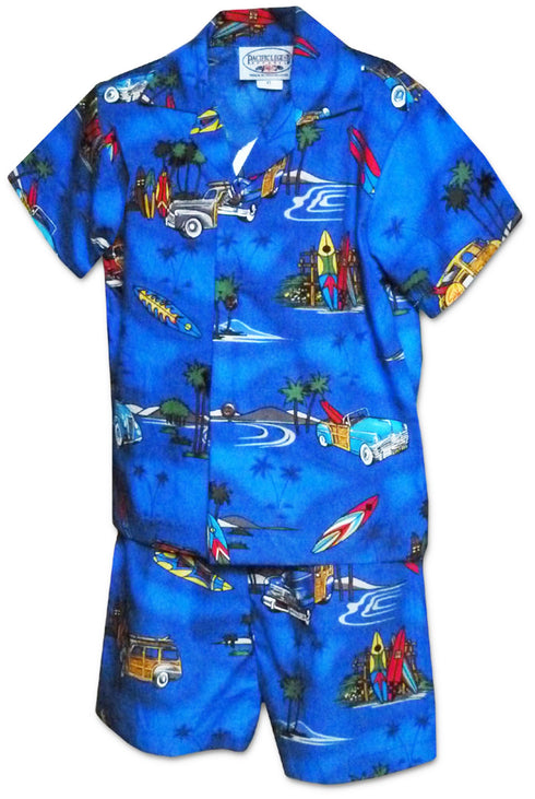 Woodie Beach Surfboard Boy's 2pc Hawaiian Cabana Set