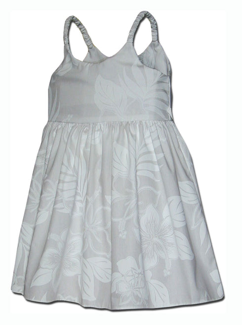 Elegant Tropical White Girl's Hawaiian Flared Dress