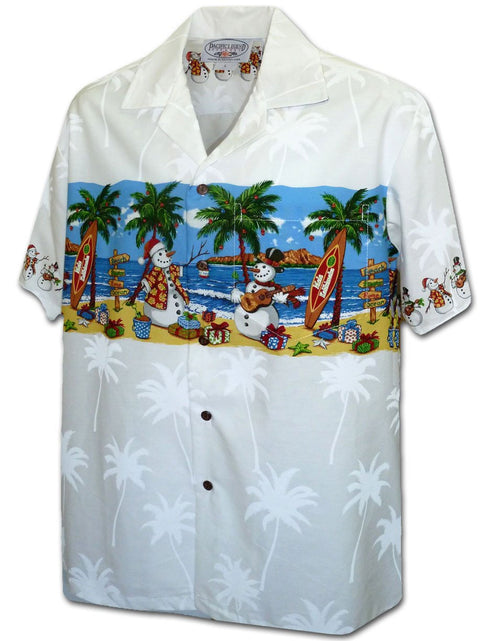 Snowmen Christmas Beach Party Men's Hawaiian Shirt