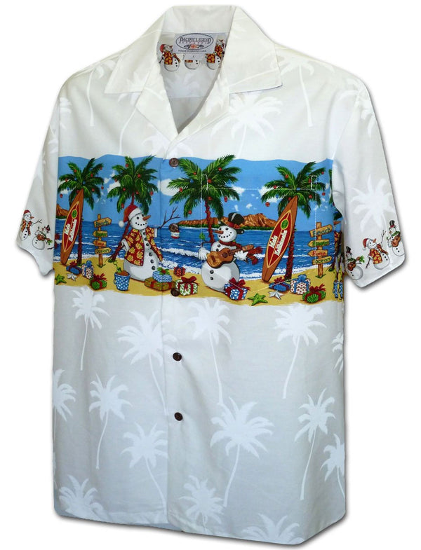 Snowmen Christmas Beach Party Men's Hawaiian Shirt