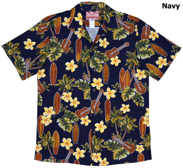 Plumeria Ukulele Surfboard Men's Hawaiian Shirt