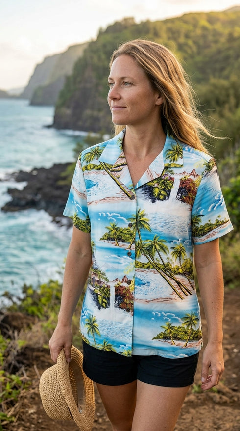 Paradise Island Surf Women's Hawaiian Camp Shirt – 100% Rayon, Made in Hawaii | RJC