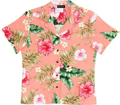 Soft Pink Hibiscus Women's Hawaiian Camp Shirt – 100% Rayon, Made in Hawaii | RJC