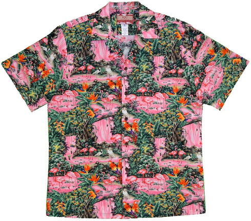Pink Flamingo Parrot Men's Hawaiian Shirt