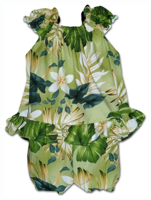 Frangipani Monstera Fern Girl's 2pc Hawaiian Cabana Set