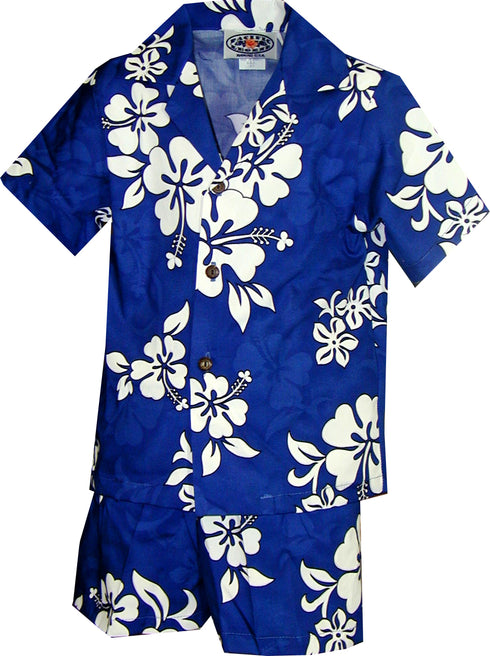 Shadow White Hibiscus Boy's 2pc Hawaiian Cabana Set