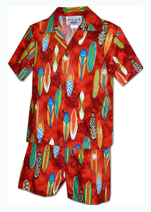Honu Surfboard Art Boy's 2pc Hawaiian Cabana Set