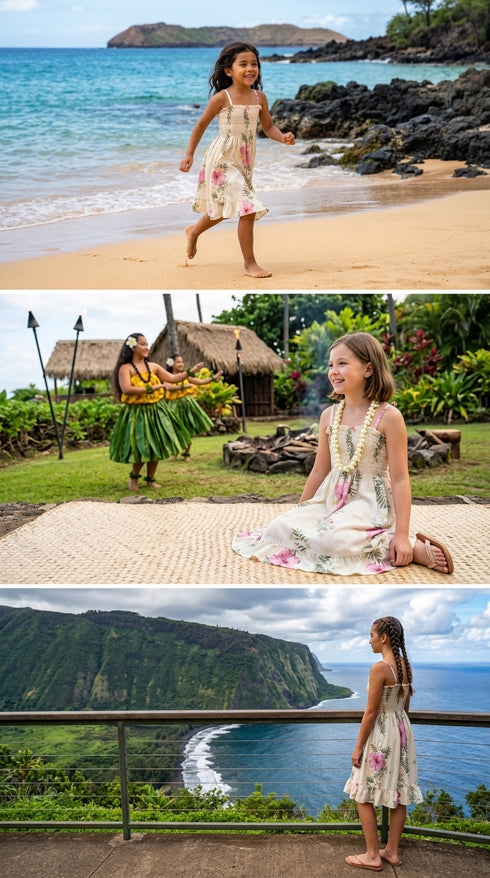 Paradise Lei Panel Girls Hawaiian Smocked Dress