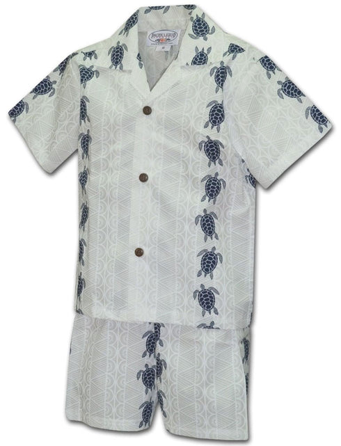 Vertical Honu Turtle Panel Boy's 2pc Hawaiian Cabana Set