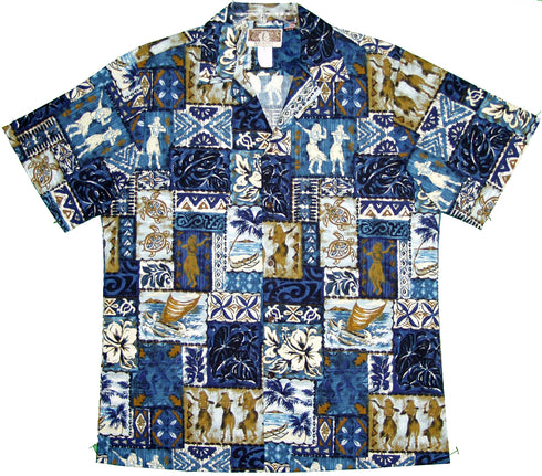 Hula Girl Honu Outrigger Men's Hawaiian Shirt