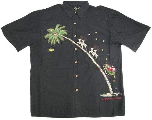 Bamboo Cay Men's Santa Up Up and Away Embroidered Shirt