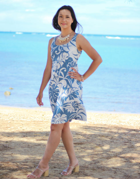 Delicate Tropical Women's Empire Tie Front Hawaiian Dress (Generous Fit)