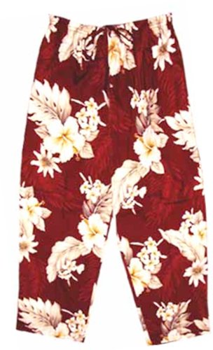 Pacific Legend Womens S to XXL Plumeria Hibiscus Feather Fern Capri Pants