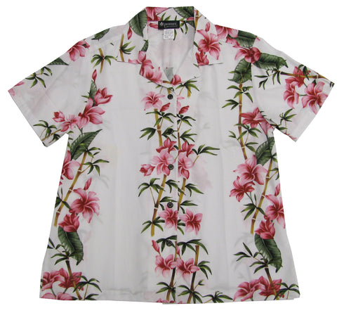 Plumeria Bamboo Panel Women's Hawaiian Camp Shirt – 100% Rayon, Made in Hawaii | RJC