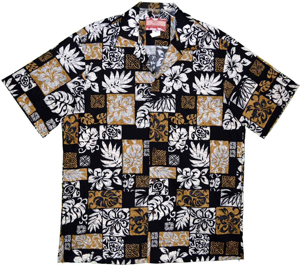 Rayon Hawaiian Shirt for Men, Tapa design - Blue, Black, White