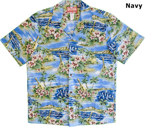 Ukulele Hibiscus Island Men's Hawaiian Shirt