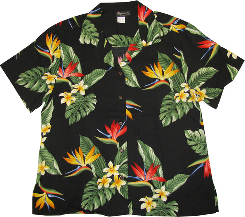 RJC Bird of Paradise Display Women's Hawaiian Camp Shirt – Rayon, Made in Hawaii